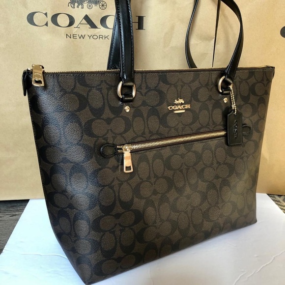 Coach Gallery Black Brown Coated Canvas Tote - Picture 6 of 9
